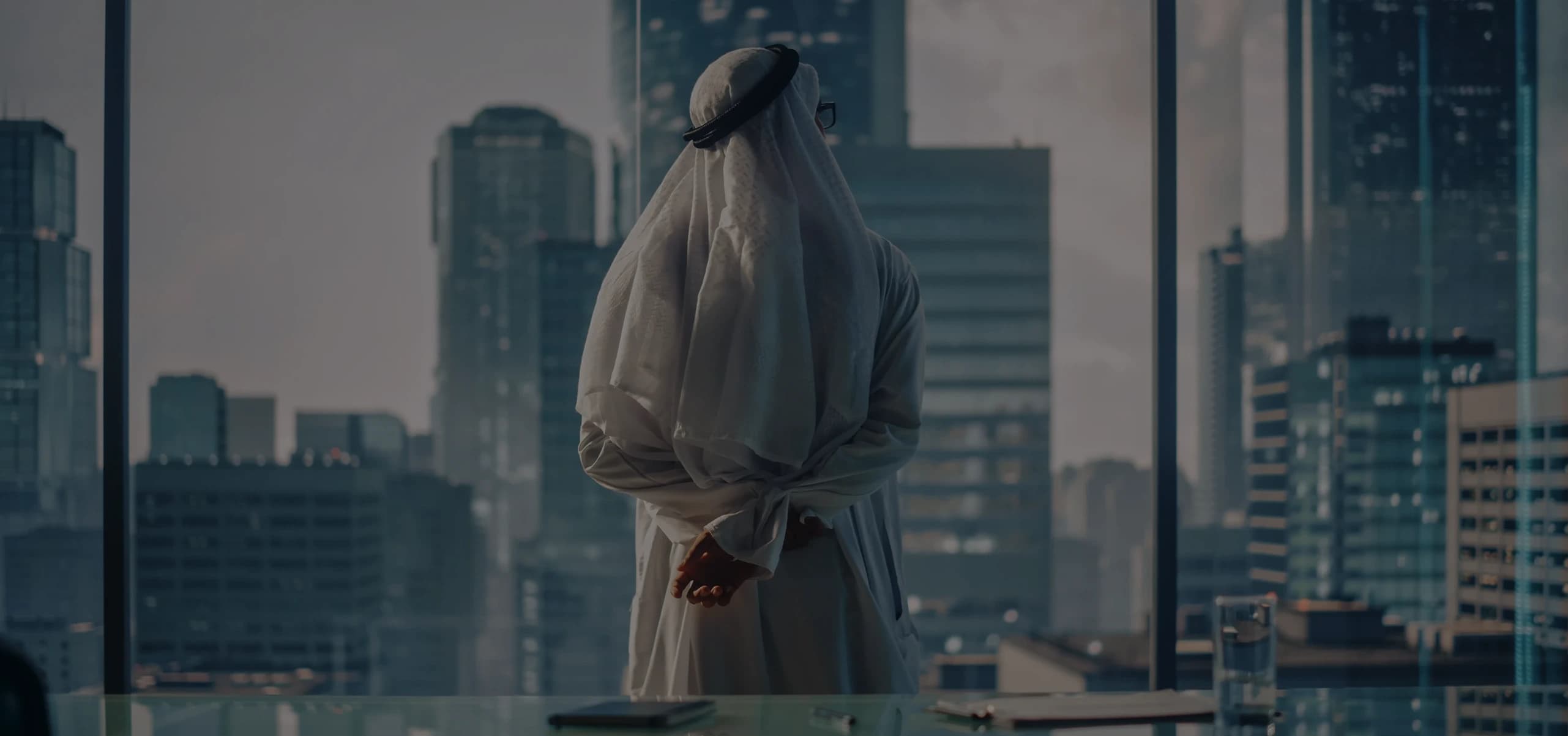 Professional looking at city skyline